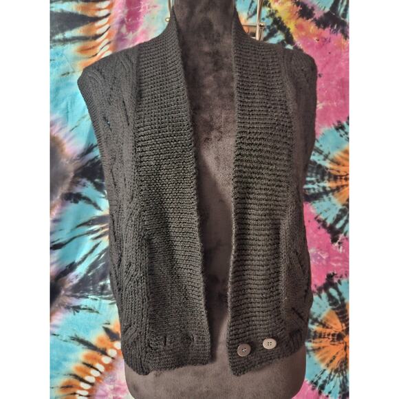 Vintage Boston Trader's Black Wool Cropped Knit Sweater Vest Shrug Medium - Picture 1 of 7